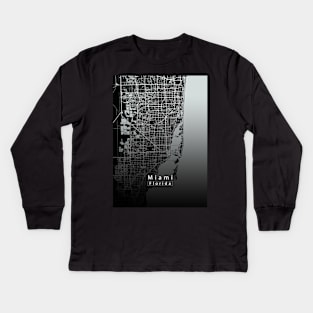 Miami Florida City Map dark Kids Long Sleeve T-Shirt